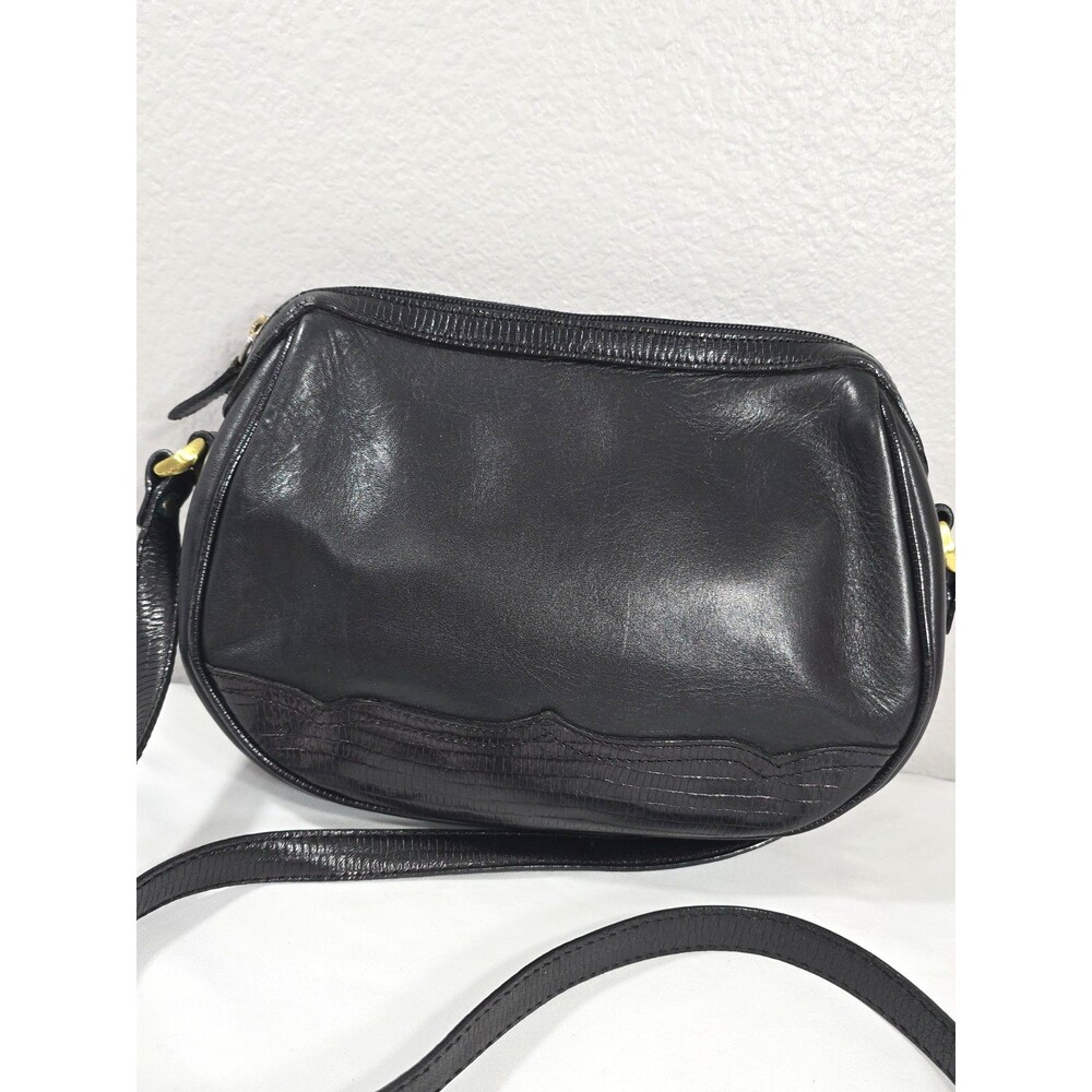 Vintage Liz Claiborne Black Leather Crossbody Saddle Bag Grandmacore 90s